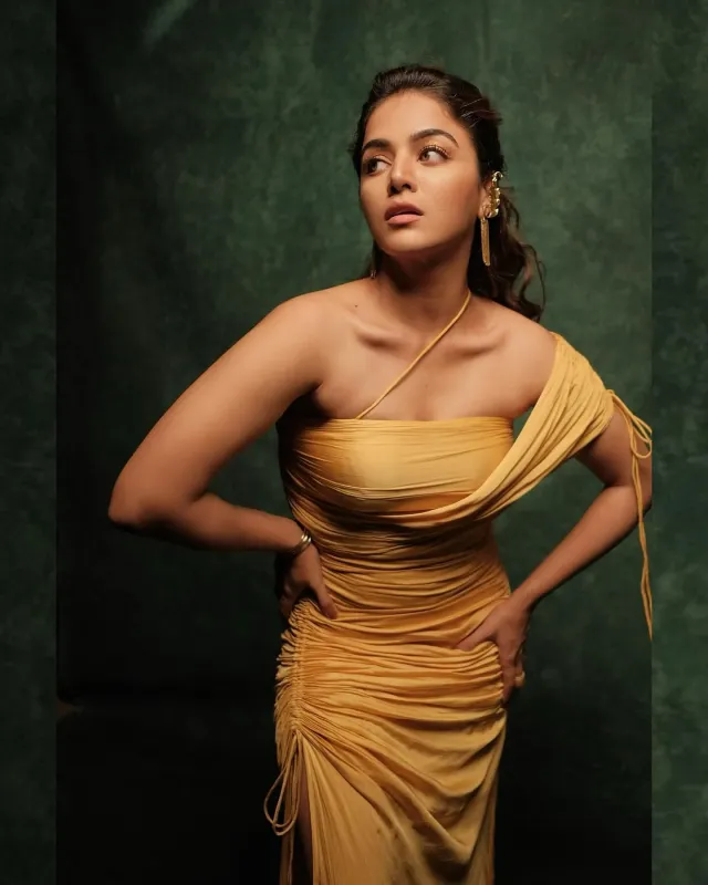 হলুদ গাউন ও সোনালি দুলের জমকালো সাজে তাঁর লুক সম্পূর্ণ হয়েছে।