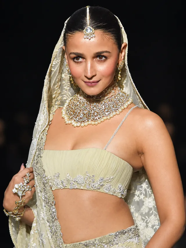 আলিয়ার ব্লাউজটিতে অ্যাপ্লিকের কাজ, স্প্যাগেটি স্ট্র্যাপ ও স্কয়্যার নেকলাইন রয়েছে।